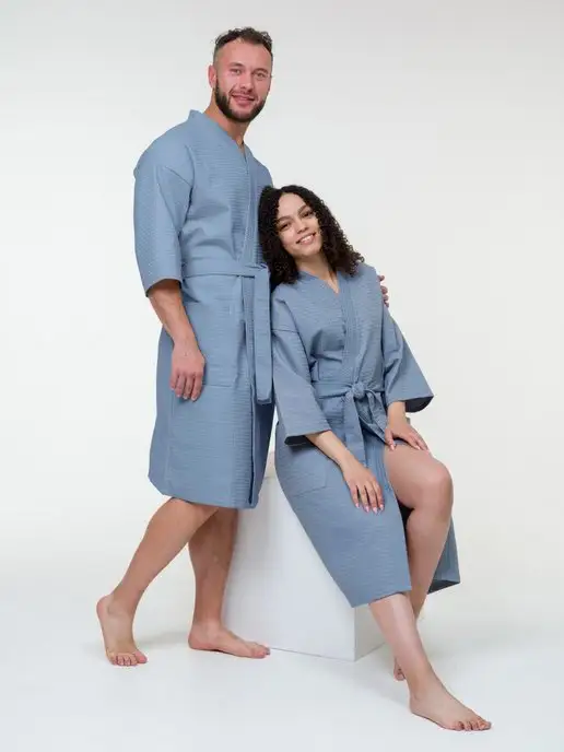 BIO-TEXTILES халат мужской банный вафельный, серый, фото 5