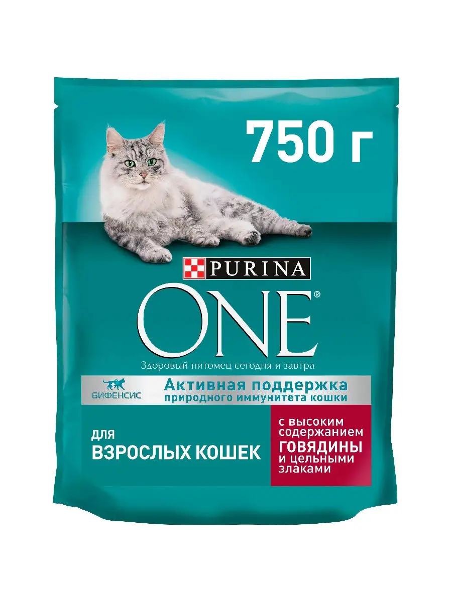 Сухой корм Purina ONE для взрослых кошек, с высоким содержанием говядины и  цельными злаками, 750 г PURINA ONE 7696954 купить в интернет-магазине  Wildberries