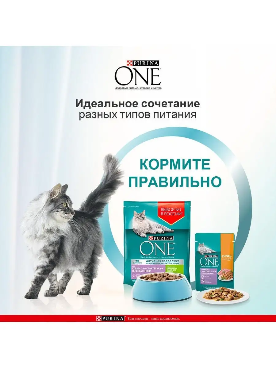 Сухой корм для кошек Purina ONE при чувствительном пищеварении с индейкой и  рисом 1.5 кг PURINA ONE 7696961 купить в интернет-магазине Wildberries