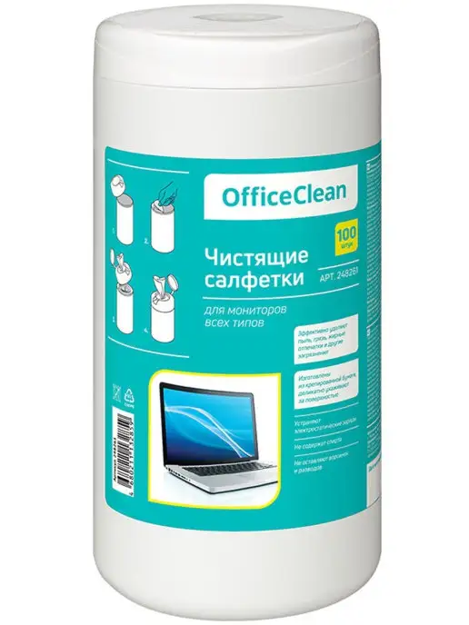 OfficeClean Влажные салфетки плотные набор для дома и монитора 100 штук