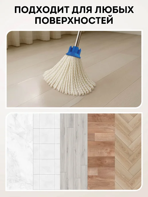 OfficeClean Насадка для швабры из микрофибры МОП сменная веревочная, белый, фото 5