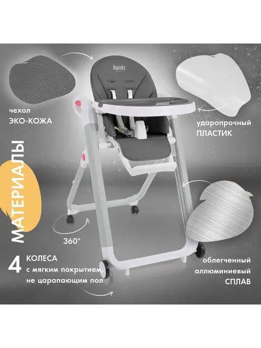 Nuovita Стульчик для кормления 6+ 2 в 1 Futuro Bianco, белый, фото 4