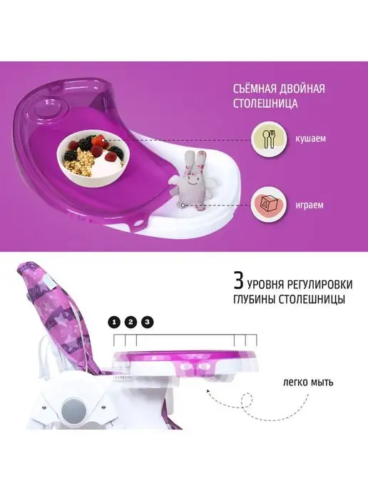 Nuovita Стульчик для кормления ребенка 6+ шезлонг 2 в 1 Beata, фиолетовый, фото 3