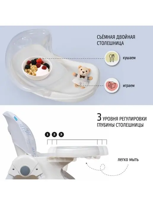 Nuovita Стульчик для кормления ребенка 6+ шезлонг 2 в 1 Beata, голубой, фото 3