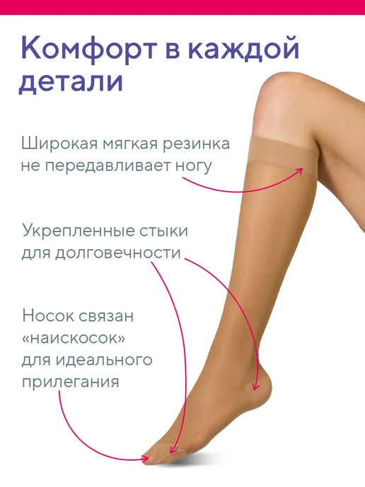 Гольфы компрессионные B.Well JW-121 бежевый, 2 класс компрессии, 1 пара, бежевый, фото 6