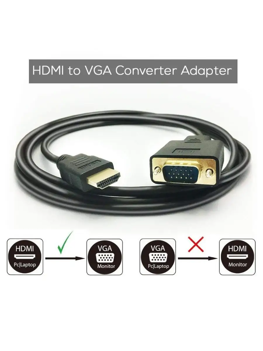 HDMI VGA кабель переходник 1.8 метра для монитора Vcom 7856349 купить в  интернет-магазине Wildberries