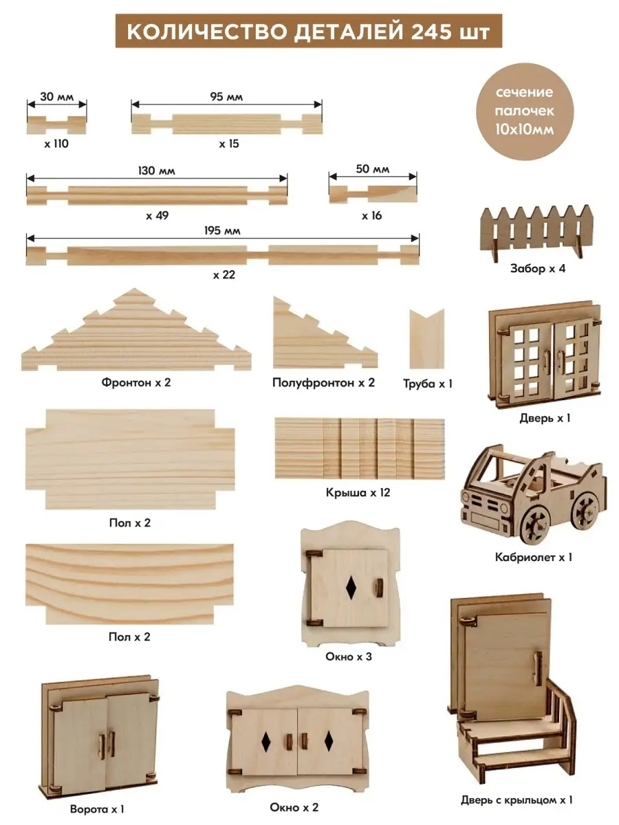 Новый домик №4 - 245 дет., конструктор из дерева модель дом Лесовичок  7894427 купить в интернет-магазине Wildberries