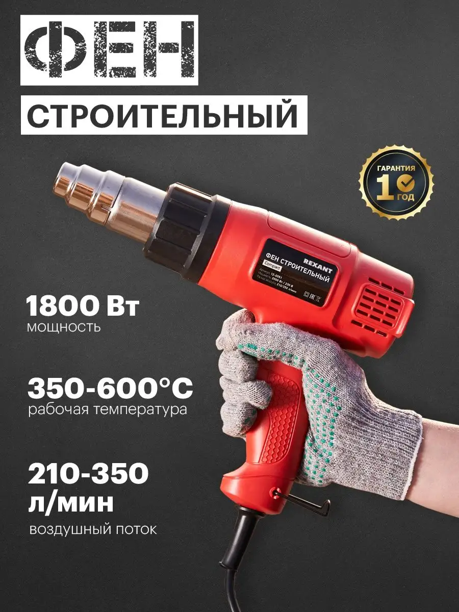 Строительный фен с регулировкой скорости и температуры Rexant 7903581  купить за 1 768 ₽ в интернет-магазине Wildberries