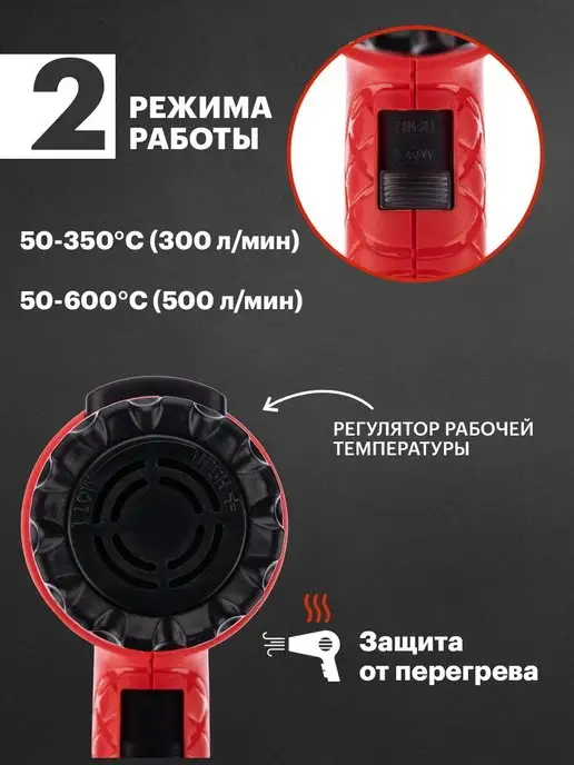 REXANT Фен строительный электрический 1800Вт MASTER, 1800 Вт, фото 2