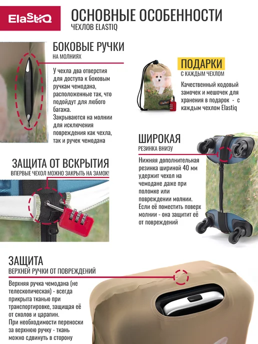 ElastiQ Чехол на чемодан L "Корги L", белый, фото 4