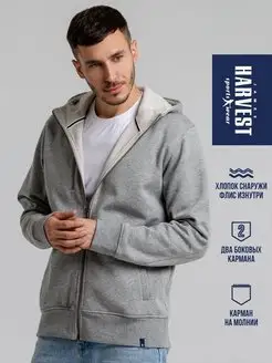 Худи зипка на молнии с капюшоном с начесом James Harvest Sportswear. Цвет серый. Вид 1.