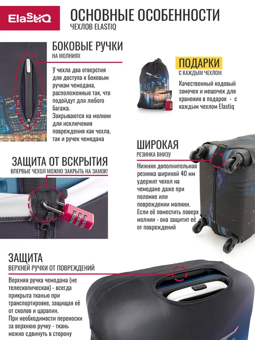 ElastiQ Чехол для чемодана М "Аэропорт M", синий, фото 4