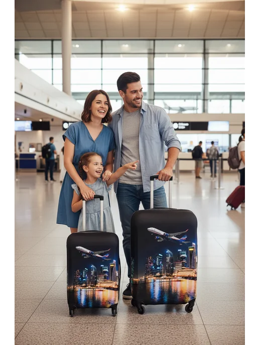 ElastiQ Чехол для чемодана М "Аэропорт M", синий, фото 5