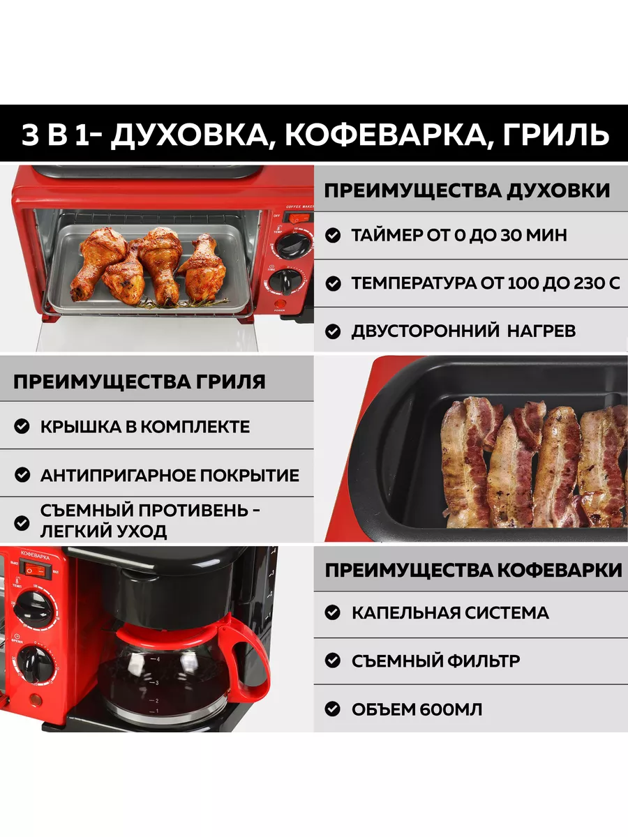 Мини печь электрическая GFBB-7, 7л, духовка GFgril 8005499 купить за 4 267  ₽ в интернет-магазине Wildberries