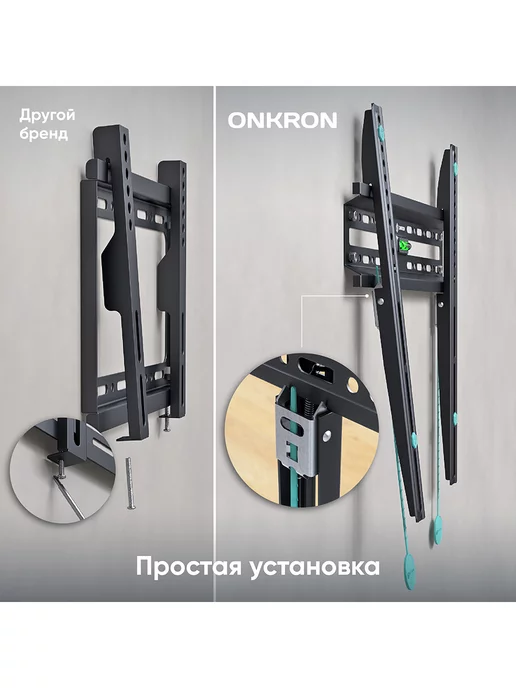 ONKRON Кронштейн для телевизора настенный фиксированный 32-65, FM2, черный, фото 4