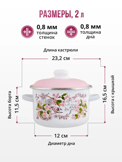 Appetite Кастрюля эмалированная 2 л для всех типов плит, 2 л, фото 6