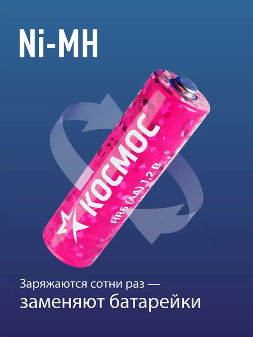 Космос Батарейки АА аккумуляторные, аккумуляторы пальчиковые 4 шт, 2800 мАч, 2 шт, фото 2