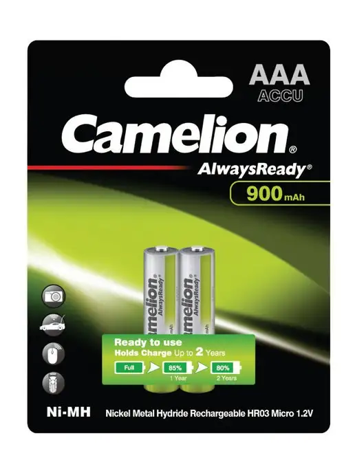 CAMELION Аккумуляторы AlwaysReady NH-AAA900ARBP2, ААА, 2шт, 2 шт, фото 2