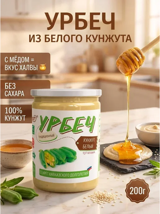 Намажь Орех Урбеч из семян кунжута белого для суставов без сахара 200г, 200 г
