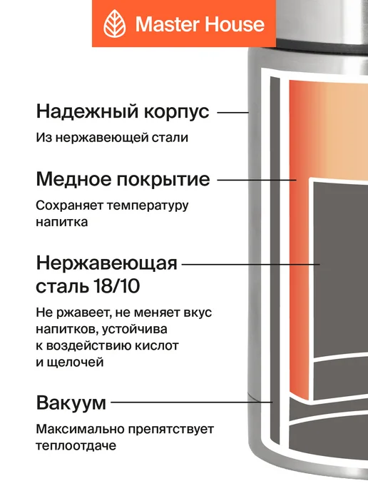 Master House Термос для еды с широким горлом 0.65л, 650 мл, серый, фото 3