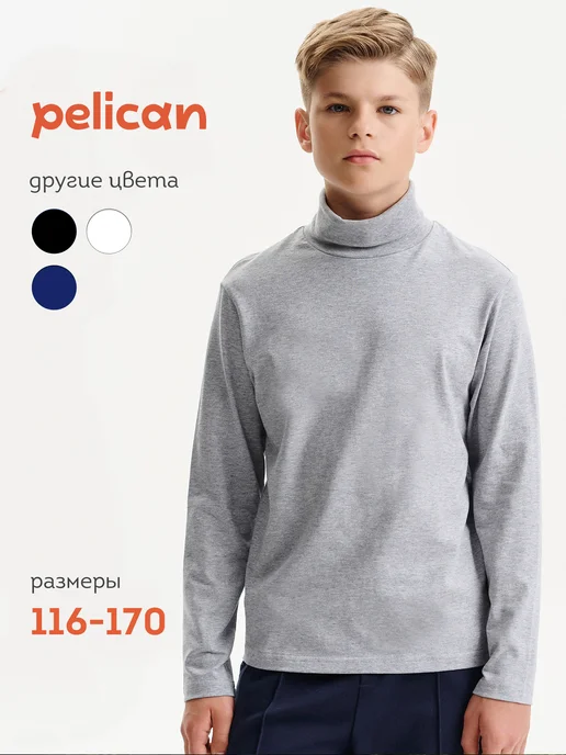 Pelican Водолазка для мальчика школьная, серый