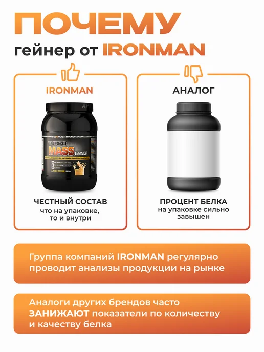 IronMan Гейнер для быстрого набора массы Банан 2800 г, 1400 г, фото 4
