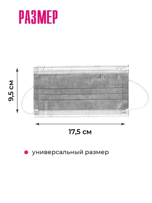 MIART Маски медицинские одноразовые трехслойные черные 50 штук, серый, фото 5