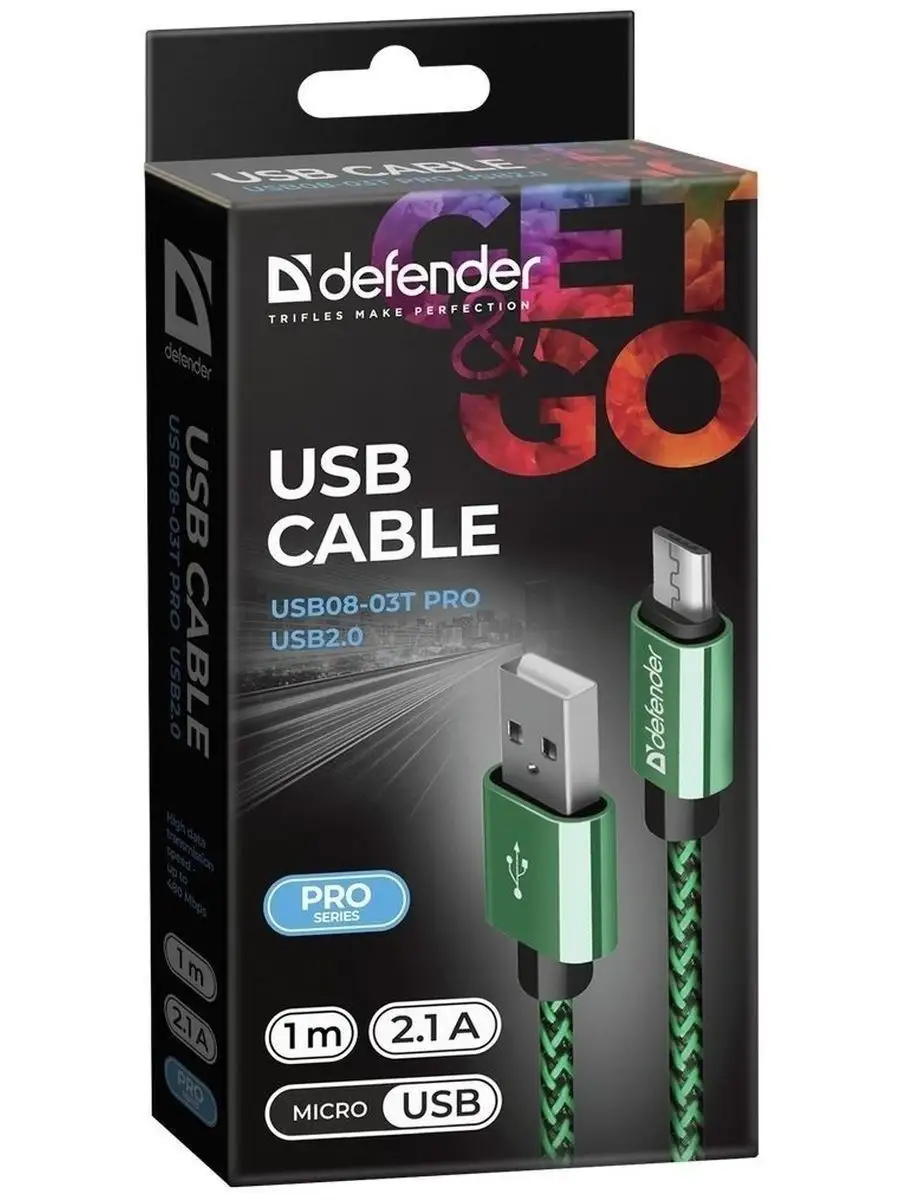 Кабель для зарядки телефона Micro USB, провод 1м GREEN Defender 8320894  купить в интернет-магазине Wildberries