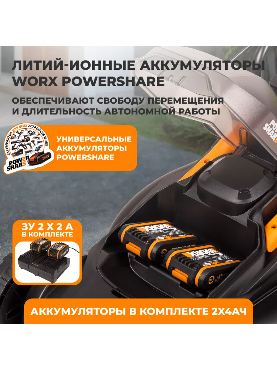 Газонокосилка аккумуляторная WG779E.1 20В worx 8333970 купить за 29 990 ₽ в  интернет-магазине Wildberries