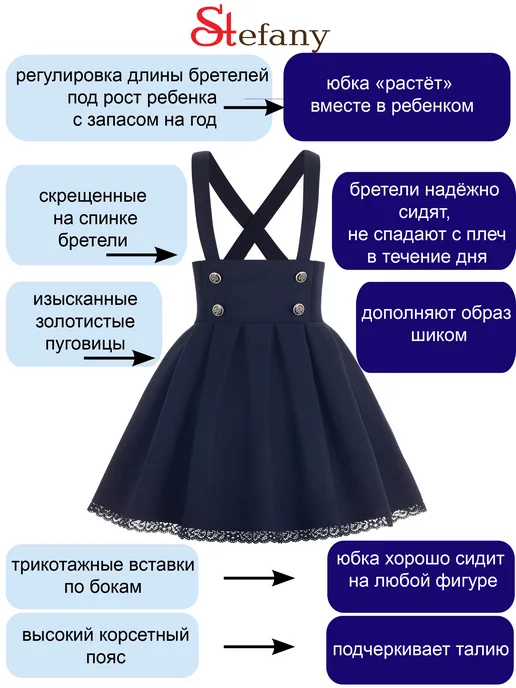 STEFANY Сарафан юбка нарядная школьный форма, синий, фото 6
