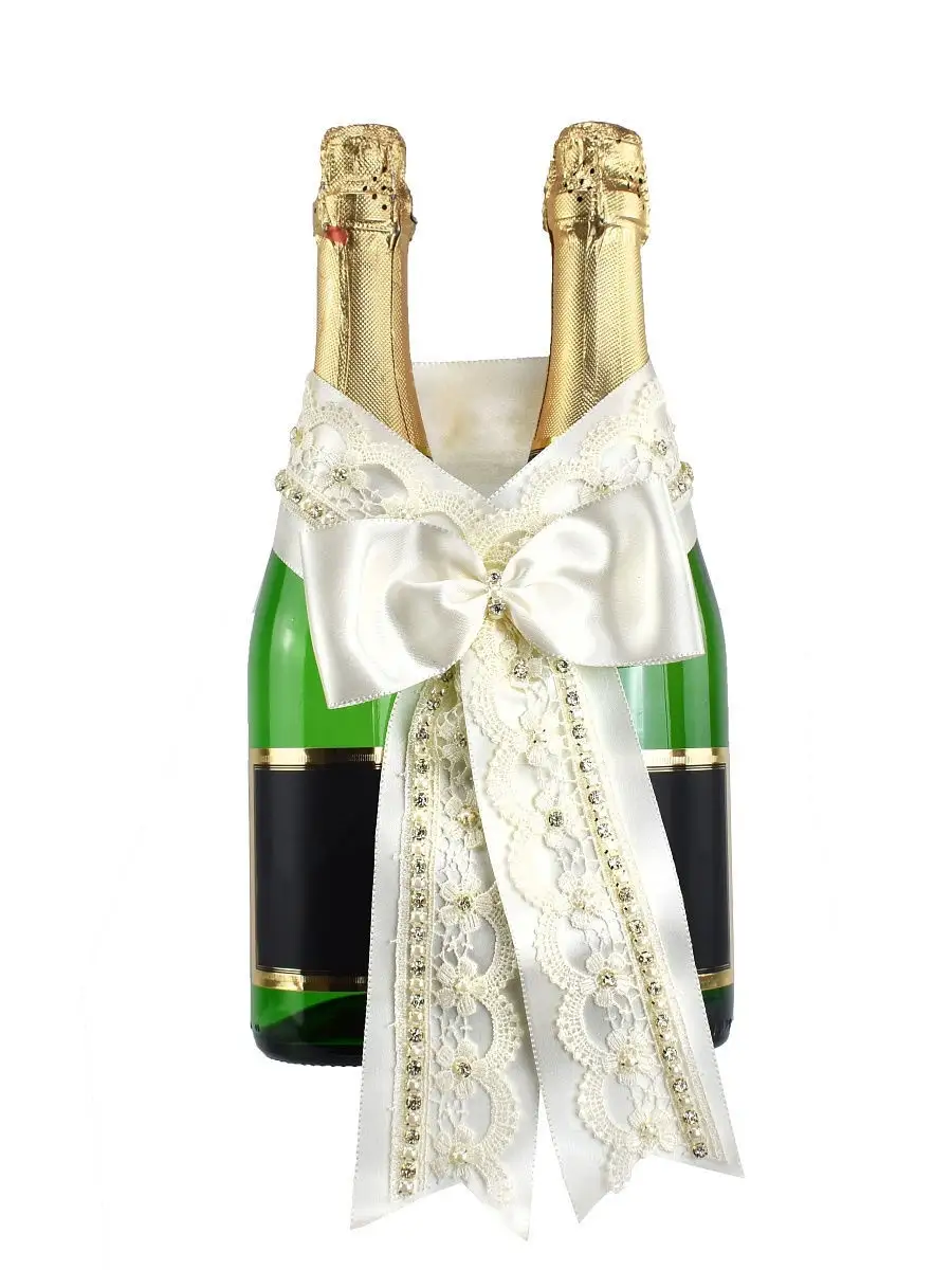 Свадебное украшение бутылок шампанского