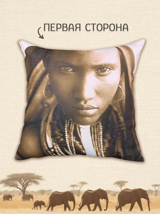SEASONS Подушка декоративная 40х40 Африка лен коричневый, 40x40, фото 4