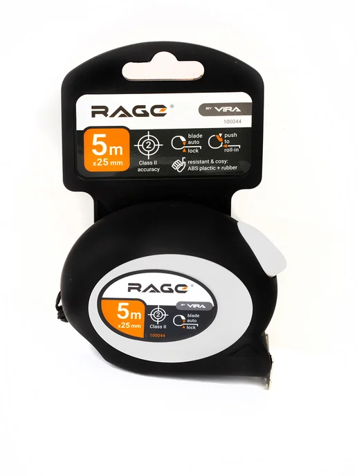 Rage Рулетка строительная с автостопом 5 м х 25 мм Soft-Touch, 5 м, фото 5
