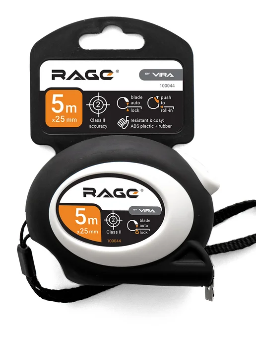 Rage Рулетка строительная с автостопом 5 м х 25 мм Soft-Touch, 5 м, фото 6
