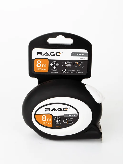 Rage Рулетка строительная с автостопом 5 м х 25 мм Soft-Touch, 8 м, фото 5