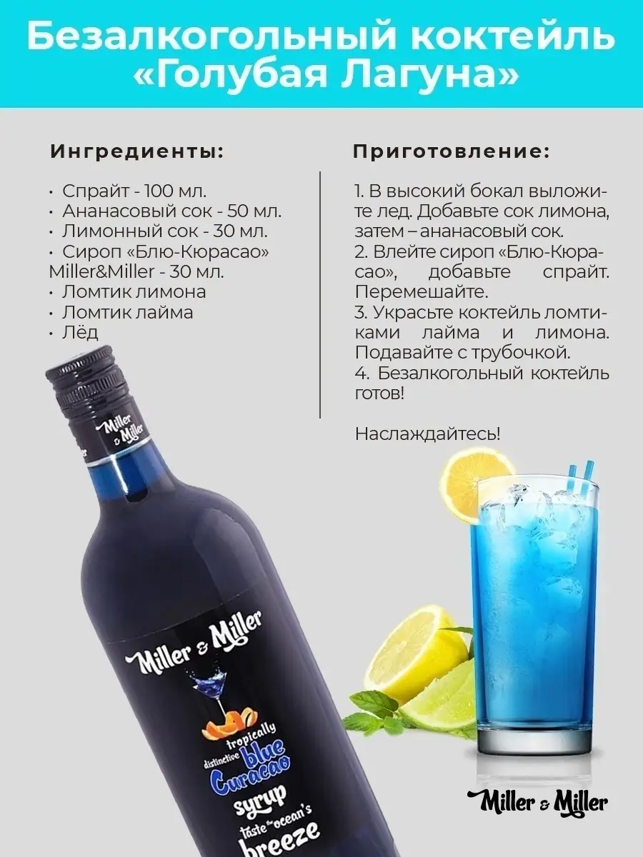 Сироп Блю Кюрасао 1 литр Miller&Miller 8444412 купить в интернет-магазине  Wildberries