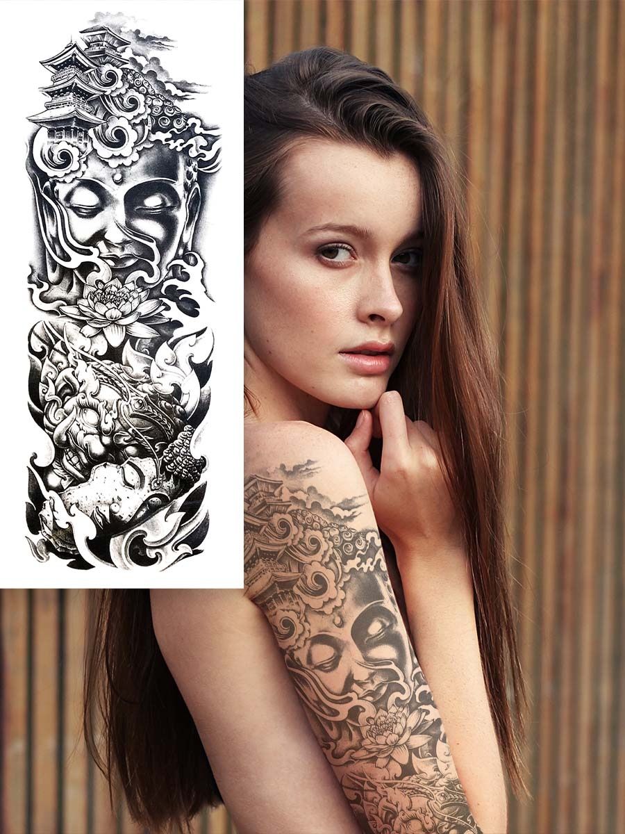 Студия kosmo tattoo. Переводные тату рукав. Татуировки для девушек на груди. Тату бум.