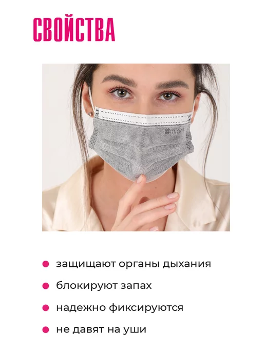 MIART Маски с угольным фильтром серые 50 шт, 50 шт, фото 2