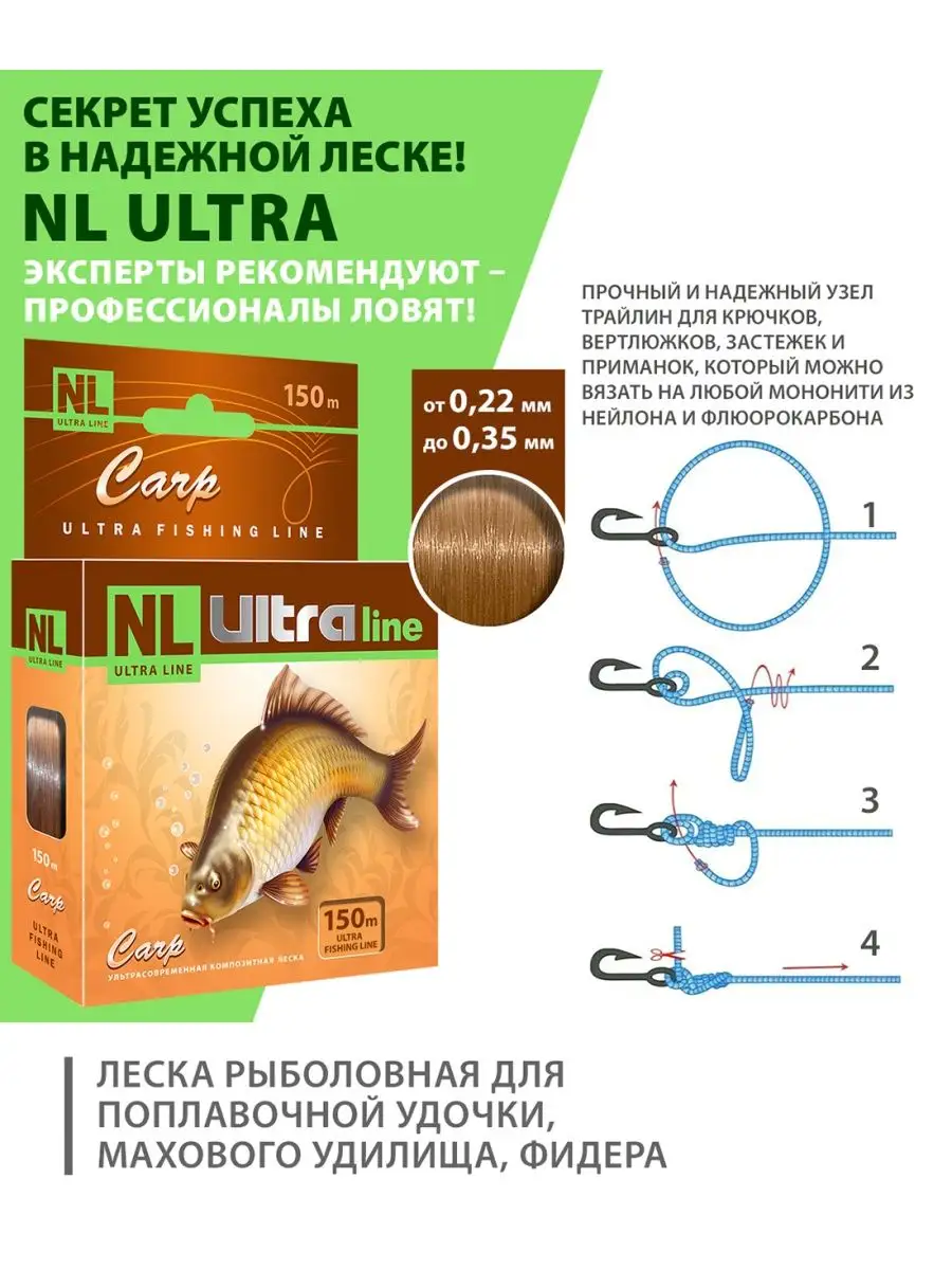 Леска рыболовная NL ULTRA CARP (Карп) 0.22mm 150m 2 штуки AQUA 8548292  купить за 245 ₽ в интернет-магазине Wildberries