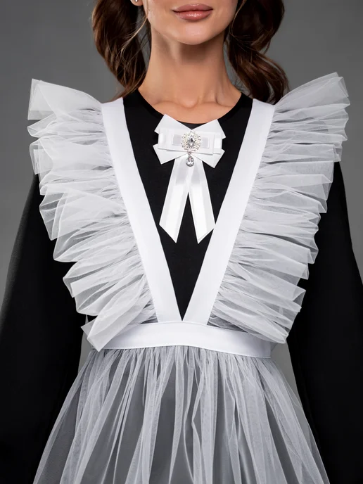 School dress Фартук школьный белый последний звонок 1 сентября, белый, фото 8