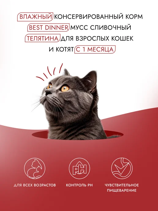 Best dinner Корм влажный для кошек Мусс телятина 24х85, 24x85, фото 2