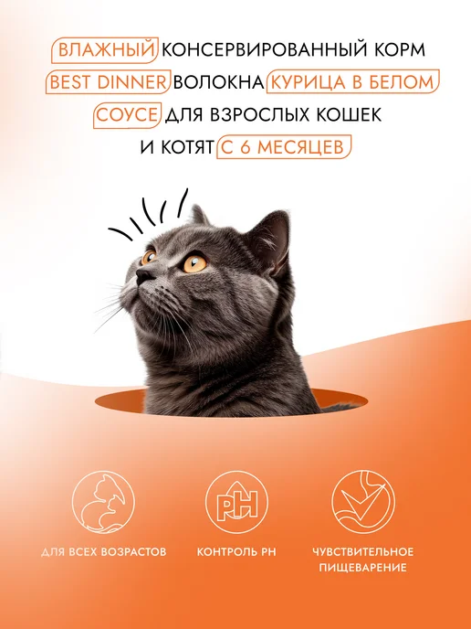 Best dinner Корм влажный для кошек Курица с белом соусе 24х85, 24x85, фото 2