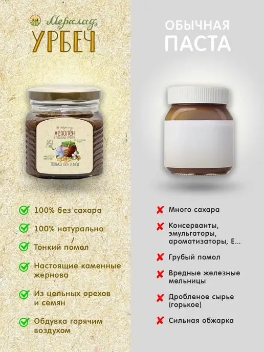 Мералад Урбеч из семян льна и мед Медолен кето 230г, 230 г, фото 7