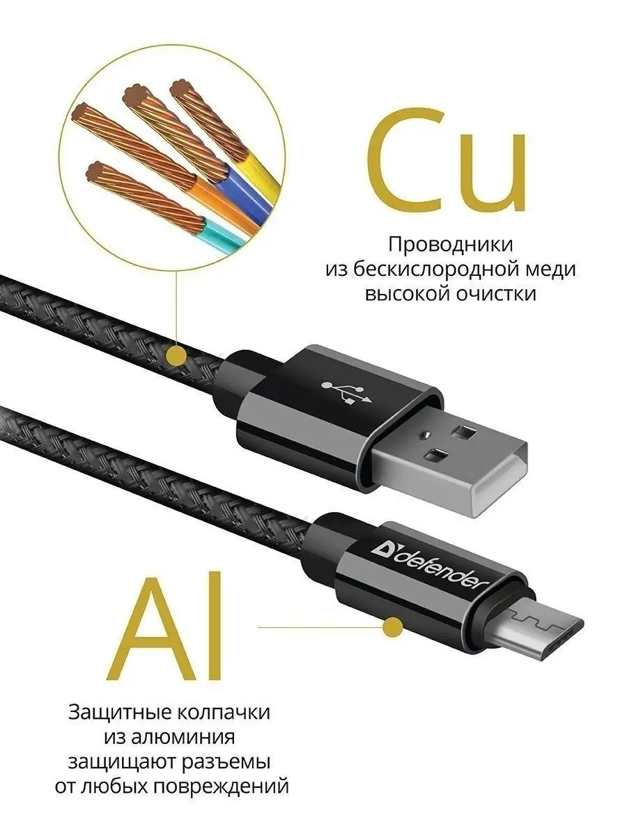 Кабель для зарядки телефона Micro USB, провод 1м BL Defender 8597820 купить  за 206 ₽ в интернет-магазине Wildberries