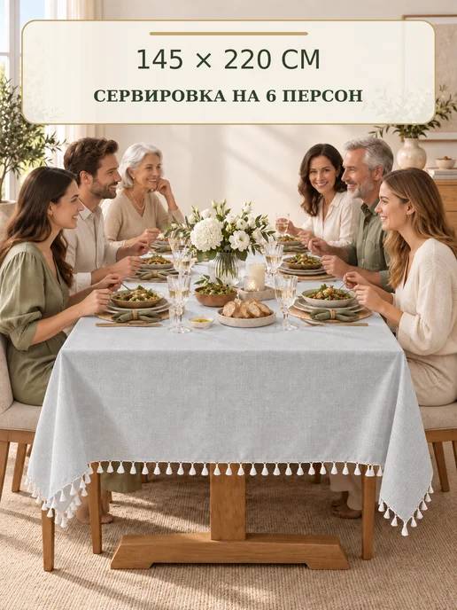 UNTERZO home Скатерть на стол 220х145 см, 220x145 см, фото 8