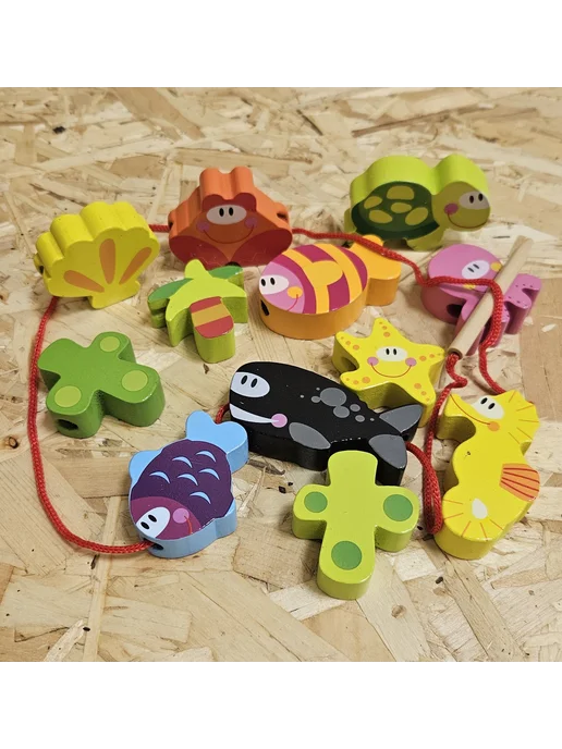 Tooky Toy Развивающий набор шнуровка "Морские обитатели", голубой