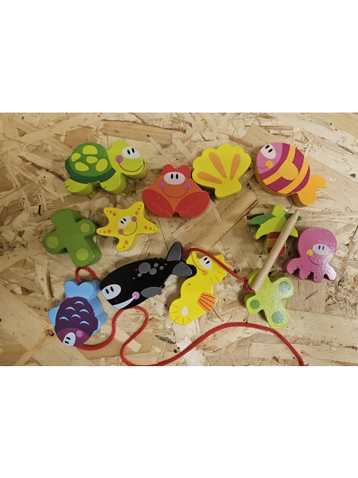 Tooky Toy Развивающий набор шнуровка "Морские обитатели", голубой, фото 2