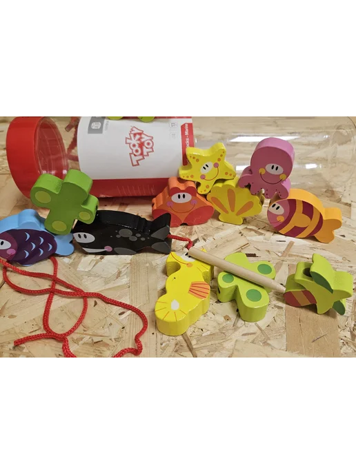 Tooky Toy Развивающий набор шнуровка "Морские обитатели", голубой, фото 4