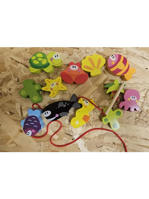 Tooky Toy Развивающий набор шнуровка "Морские обитатели", голубой, фото 5