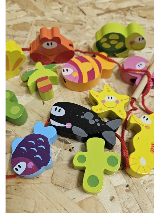 Tooky Toy Развивающий набор шнуровка "Морские обитатели", голубой, фото 6